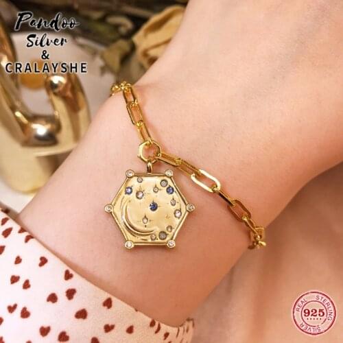 Trend S925 Sterling Silver Jewelry 1:1 Copy,THE ELEMENT Air Signs Stars Moon Magnetic Clasp Bracelet Gift For Female With Logo