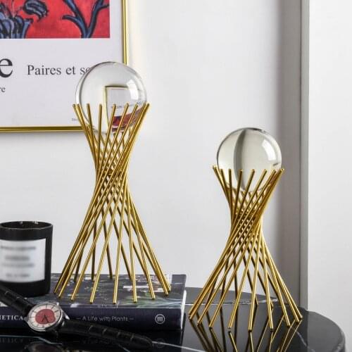 Crystal Ball Ornaments Transparent Glass Globe With Metal Golden Stand Modern Handicraft Home Decoration Collect Souvenirs Gift