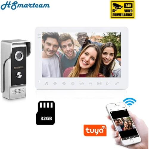 New 7 Inch Touch WiFi Smart Video Door Phone Intercom System with Wired Doorbell Camera TF Card Record Remote Unlock Tuya APP