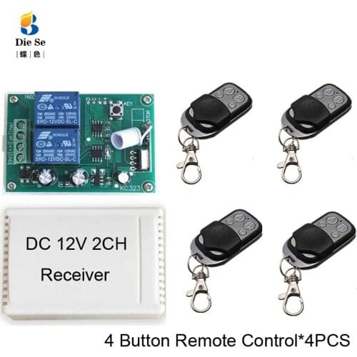 433MHz Universal Wireless Remote Control DC 12V 2CH Relay Receiver Module RF Switch 4 Button Remote Control Gate Garage opener