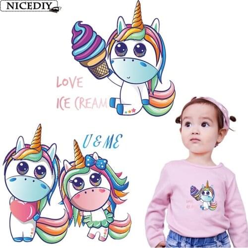 Nicediy Ice Cream Unicorn Patches Heat Transfer Vinyl Sticker For Kids Iron On Transfers For Clothes Thermal Transfers Washable