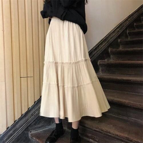 HziriP Vintage All-Match Slim Pleated A-Line Female 2021 Office Lady Women New Spring Autumn Solid Elastic High Waist Skirts