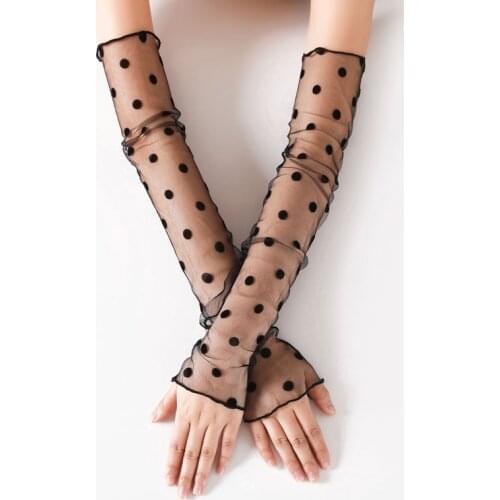 1 Pair Black White Womens Lace Tulle Gloves Bride Wedding Gloves Short Guantes De Novia Summer Protection Driving Arm Sleeves