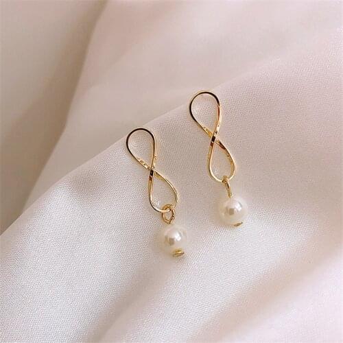 Womens fashion pearl earrings 8 character sweet and simple Dangle Earrings Girl geometric earrings Jewelry Accessories for wome