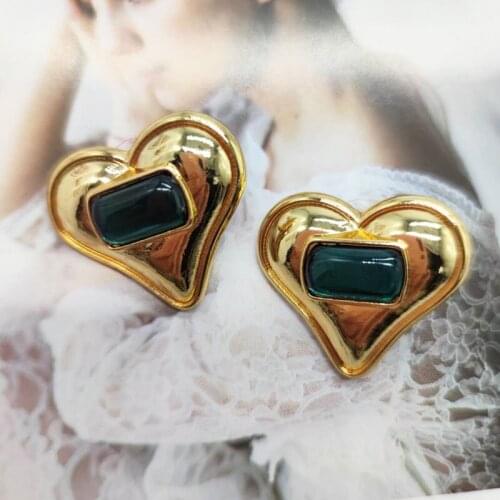 Retro exaggerated temperament heart-shaped resin plating real silver needle womens earrings