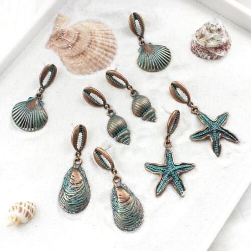 4 Styles Vintage Women Boho Conch Starfish Shellfish Crab Clamp Marine Organism Dangle Earrings Seaside Beach Vacation Jewelry