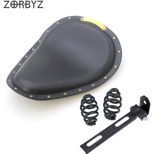 ZORBYZ Motorcycle Black Artificial Leather Solo Drive Seat Spring & Bracket For Suzuki Harley Sportster Bobber Chopper