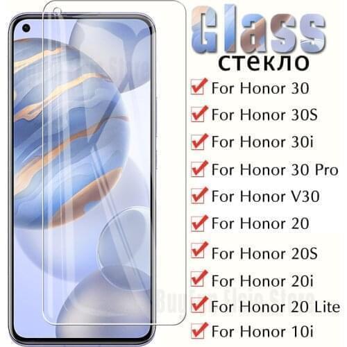 1/2PCS Tempered glass on the for huawei honor 30 30i 30s v30 20 20s 20 pro 20i 10i 10 lite light film screen protector glass