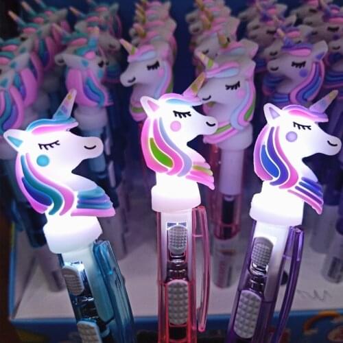 1 Pc Creative Cartoon Unicorn Light Pen Cute Glowing Ballpoint Pen Student Stationery 0.5mm Writing Tool School Supplies