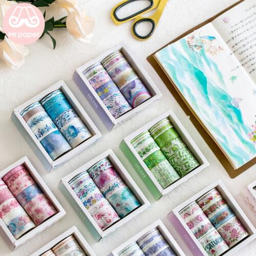 10 Pcs/set 24 Designs Cute Ocean Stars Flamingo Unicorn Washi Tape Suits Japanese Journal Planner Masking Tapes Adhesive Tapes