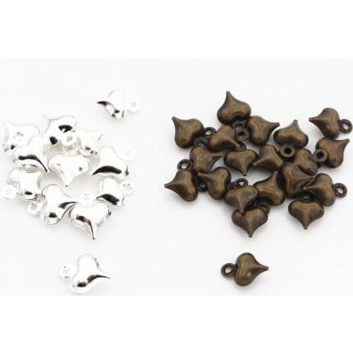 10x8mm 50pcs Antique Bronze and Bright Silver Plated Heart Handmade Charms Pendant:DIY for bracelet necklace