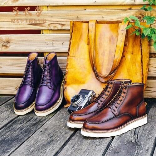 2021 Handmade Luxury Bow Long Mens Martin Boots Original British Style Leather High-Top Korean Tooling Boots