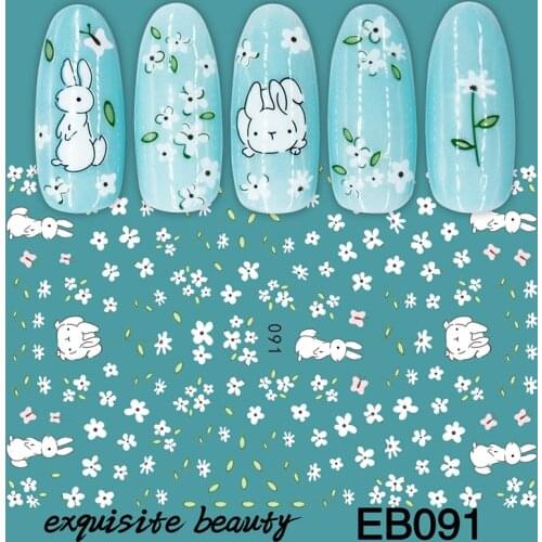 3D Stickers for Nails Summer Fashion Sticker White Small Floral Rabbit Nail Art Decorations Foil Wrap Manicure Accessories