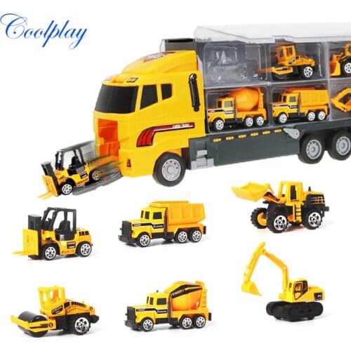 7 in1 Mini Alloy Diecast Car Model Engineering Toy Carrier Truck Model Car Educational Toys with Ejection & Carry Function Toys