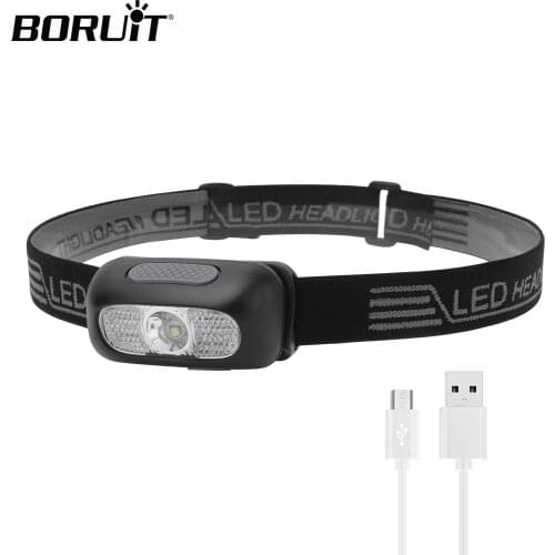 BORUiT B7-1 XPE LED Mini Headlamp 500LM 5-Mode Memory Headlight USB Rechargeable Waterprrof Head Torch for Camping Hunting
