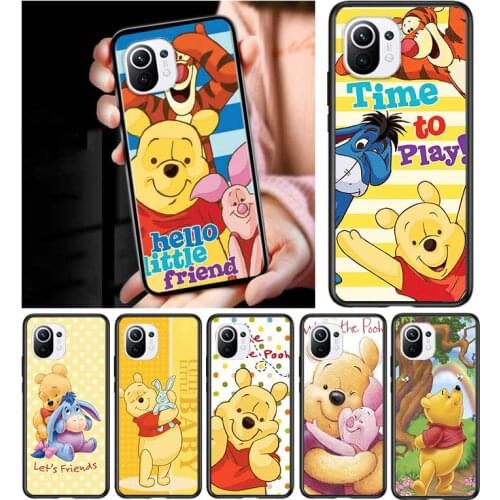 Disney Winnie the Pooh for Xiaomi Mi 11 Lite 10T Note10 Ultra 5G 9 9T SE 8 A3 A2 A1 6X Pro Play F1 5G Black Phone Case