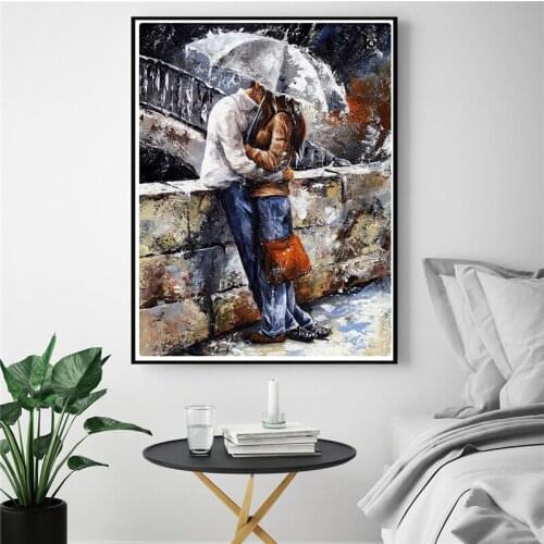 Girl With Umbrella Painting Person Walking In The Rain Posters And Prints Decorative Wall Art Pictures For Living Room Home