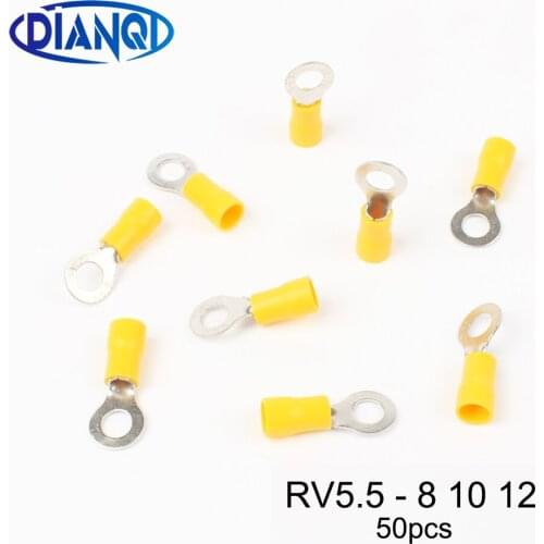DIANQI RV5.5-8 10 12 Yellow Ring insulated terminal suit 4-6mm2 Cable Wire Connector cable Crimp Terminal 50PCS/Pack