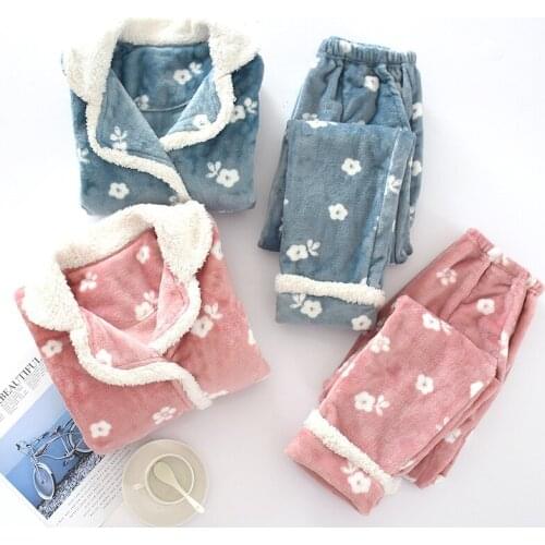 Women Pajamas Winter Pyjamas Princess Sweet Sleepwear Long Sleeve Thicken Flannel Pijama Girls Home Clothes