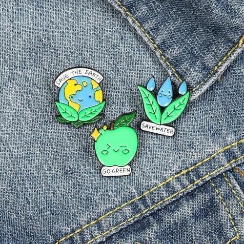 Save the Earth Enamel Pins Protect Environment Brooches Bag Clothes Lapel Pin Go Green Badge Jewelry Gift for Kids Friends