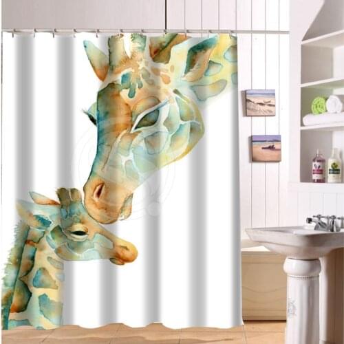 F516XY27 Custom The giraffe and colorful hand-drawn cartoon animals Fabric Modern Shower Curtain bathroom Waterproof LF22