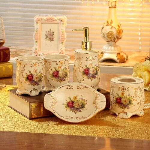Ceramic Bathroom 5-piece set Creative Bathroom Gargle Toilet Cup Toothbrush Cup Toiletries set