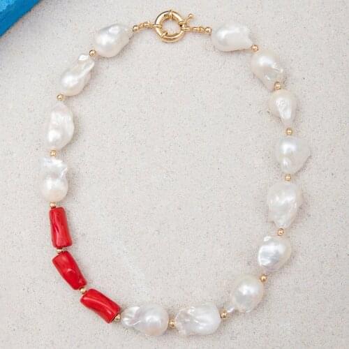 Eliou creative 2021 punk Gold plated closure big Red Sea Bamboo Coral CARMELINA baroque pearl beaded chokers necklace jewelry