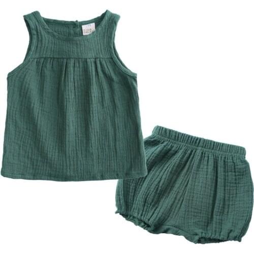 Summer Toddler Baby Girls Linen Outfits Cotton Children Vest Top + Shorts 2Pcs Newborn Boys Girls for Baby Clothes Set 0-4Y