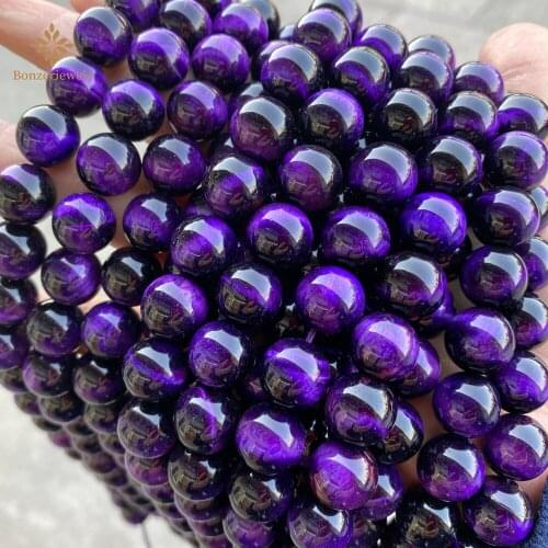 Top Sale Natural Stone Purple Tiger Eye Smooth Round Beads 15" Strand 4 6 8 10 12 MM Pick Size For Jewelry Making Bracelet