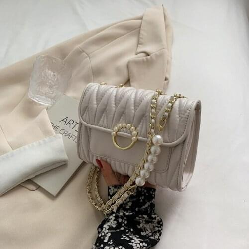 Fashion Pearl Chain Crossbody Bags for Women 2021 Designer Solid Color High Quality Leather False Hand Shoulder Bag Sac Epaule