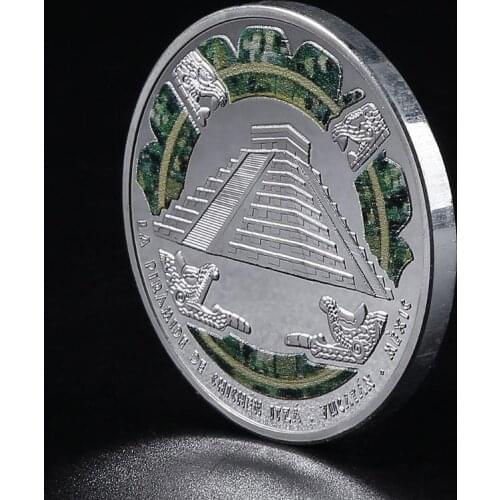 Maya Memorial Pyramids Coin American Mexico Aztec Silver Foreign Coins Festival Gift