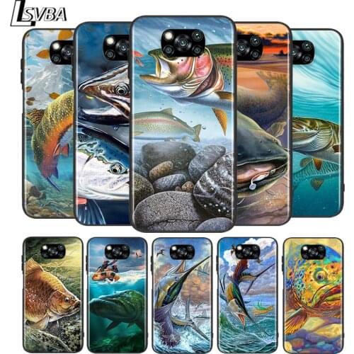 Trout Panel Fish Fishing for Xiaomi Poco X3 NFC X2 M3 M2 F2 Pro C3 F1 A2 Lite A1 Mix3 Play Silicone Soft Black Phone Case