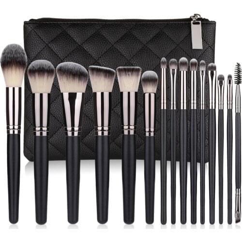 Sylyne Makeup Brushes 15Pcs Make Up Set Kit Tools Black Synthetic Hair Face Eye Blending Contour Professional Makeup Brush Set