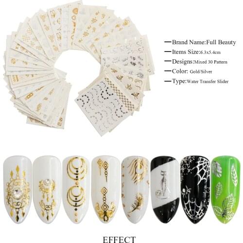 30 Sheets Water Transfer Nail Sticker Random Gold Silver Fame Nail Sticker Flower Butterfly Series Sticker Nail Decoration