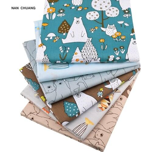 Nanchuang 6Pcs/Lot Bear&Fishes Twill Patchwork cotton Fabric For DIY Sewing Quilting Baby&Child Fat Quarters Material 40cmx50cm