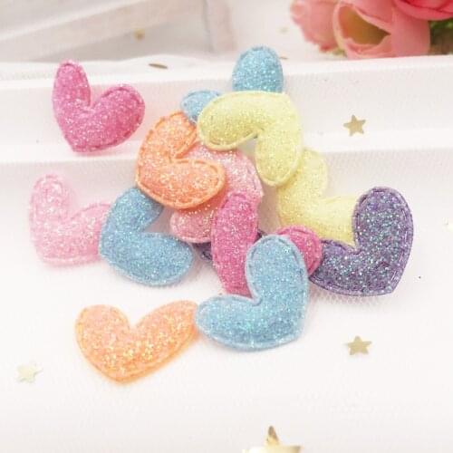 New Mix Glitter Bepowder Padded Cloth Mini 20mm Heart Applique Wedding Patches DIY Hair Clip Accessories Craft Supplies E179