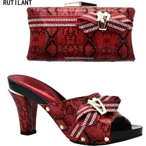 New Arrival Italian Shoes with Matching Bags Set Decorated with Rhinestone Nigerian Shoes and Matching Bags Party Shoes with Bag