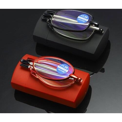 New Design Blue Light Proof Reading Glasses Men Women Folding Small Glasses Frame Black Metal Glasses With Original Box Portable