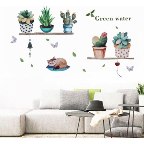 Cactus Plant Wallpaper PVC Wall Stickers Room TV Backdrop Background Decor Walldecal Self-adhesive Bedroom DIY Decoration