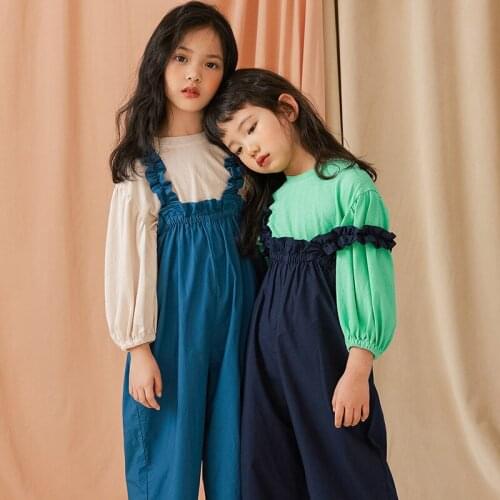 2-9 Years Toddler Girls Overalls Spring New Kids Fashion Casual Loose Solid Jumpsuit Korean Style Ruffle Overall For Girls Pants
