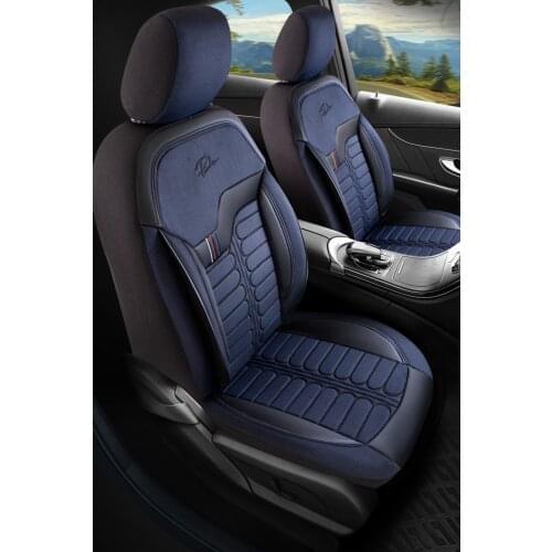 London Series Orthopedic Car Seat Cover - English Jacquard Fabric - Leather Backed - Navy Blue / Black