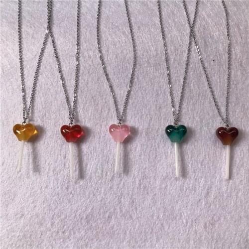 Fashion resin heart candy lollipop pendant necklace for women girl birthday party gifts link chain sugar necklace jewelry animal