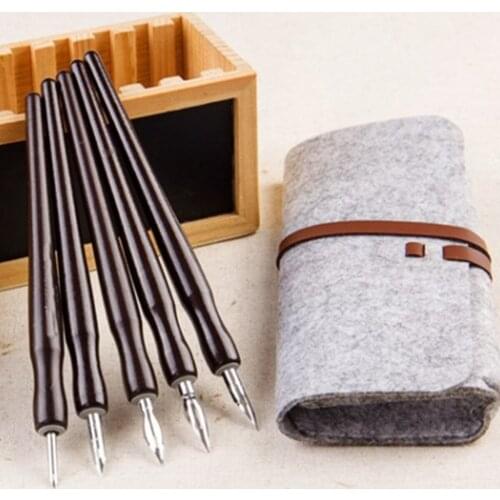 Office School 5PCS/SET Professional Comics Dip Pen Fountain Pens Art Painting Tools Supplies 5 Shaft 5 Nib with Bag Set Kit