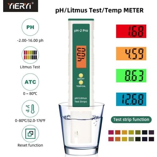 PH Meter Water Digital pH meter Lcd display Litmus Tester -2.00-16.00 pH for Water Food Aquarium Pool Filter