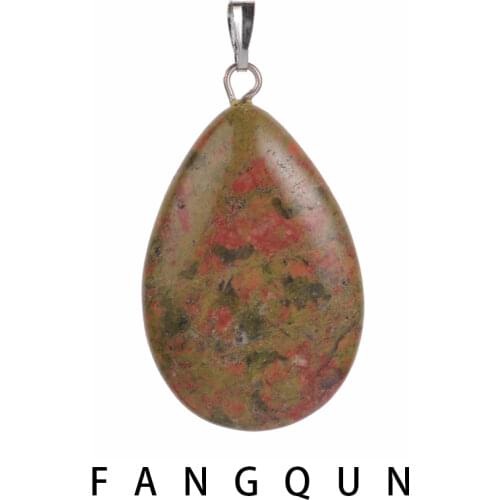 Natural Stone Pendant Water drop Gem Stone Pendulum Crystal Fluorite Chakra DIY Charm Healing Reiki Beads For Women Jewelry 32mm