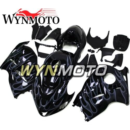 Complete Fairing Kit For Suzuki GSXR1300 1997 1998 1999 2000 2001 2002 2003 2004 2005 2006 2007 Gloss Black with Silver Flames
