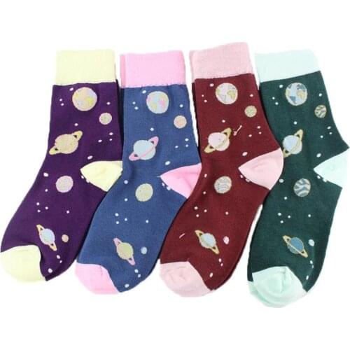 Hot Style New Tube Cartoon Planet Women Socks Cotton Young Girl Kawaii Socks Women Calcetines Mujer Meias 121104