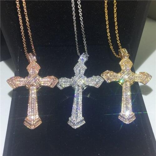 Luxury Big Cross Pendant AAAAA zircon cz 925 sterling silver Party Wedding Pendants with necalace for women Men Jewelry Gift