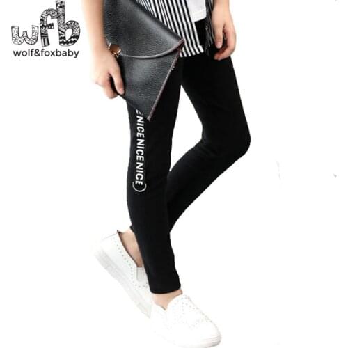 Retail 3-10 years cotton childrens leggings letter bar iron ring girls casual pants spring fall autumn