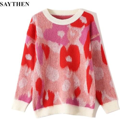 SAYTHEN Fashion Classic 2021 New Short Sleeve Casual Brand Luxury Top Designer Women Knit Pullover Pink Female Sweater